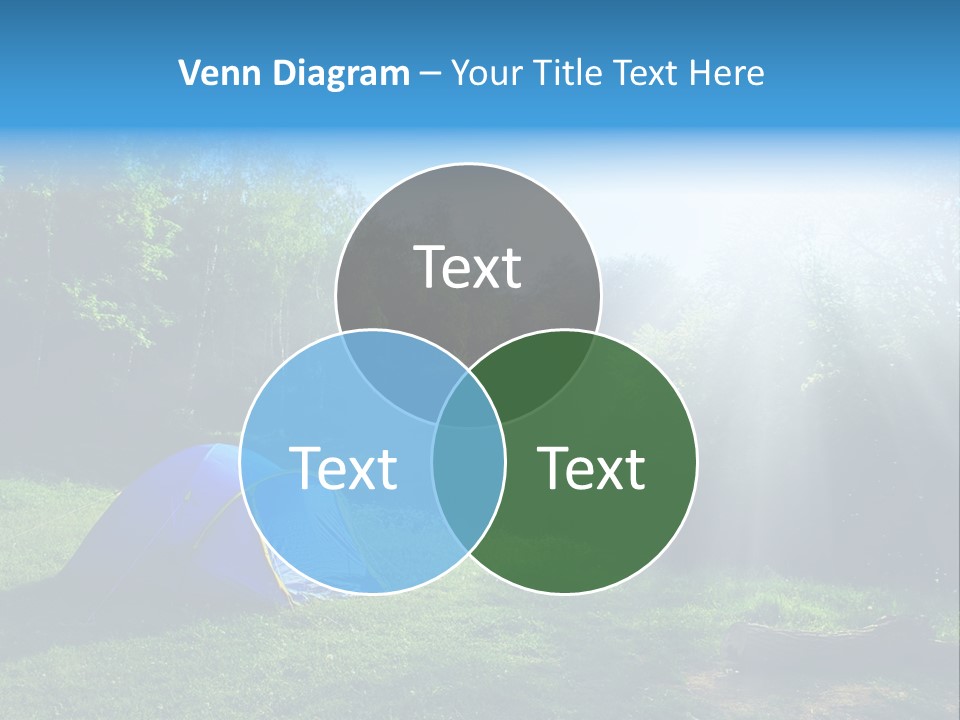 Tourist Tent In The Green Fores, Blue Sky And Sun PowerPoint Template