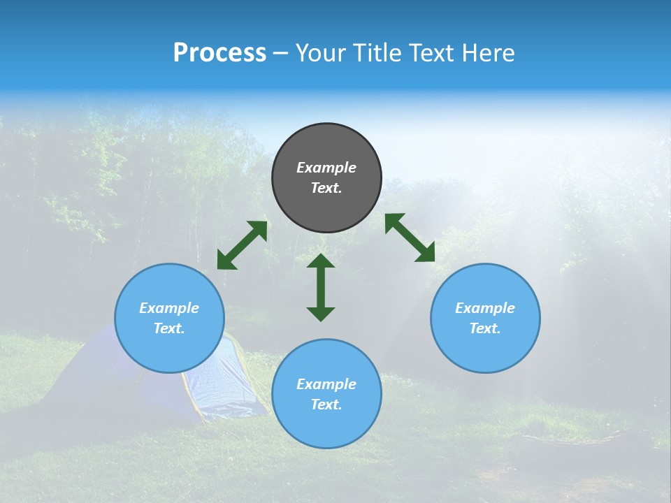 Tourist Tent In The Green Fores, Blue Sky And Sun PowerPoint Template