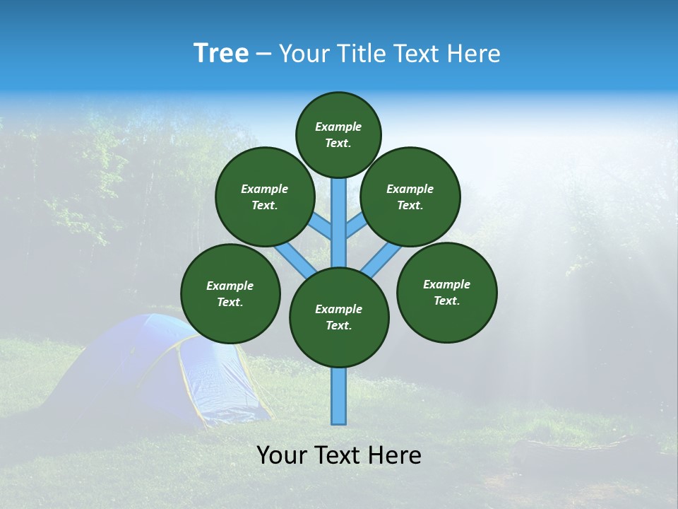 Tourist Tent In The Green Fores, Blue Sky And Sun PowerPoint Template