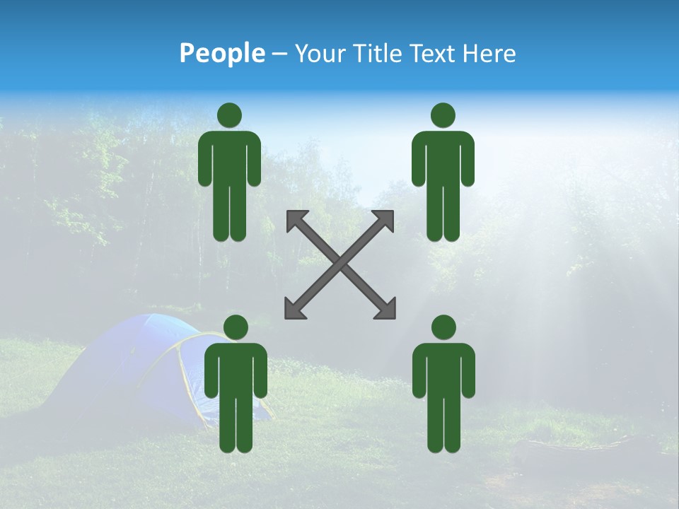 Tourist Tent In The Green Fores, Blue Sky And Sun PowerPoint Template