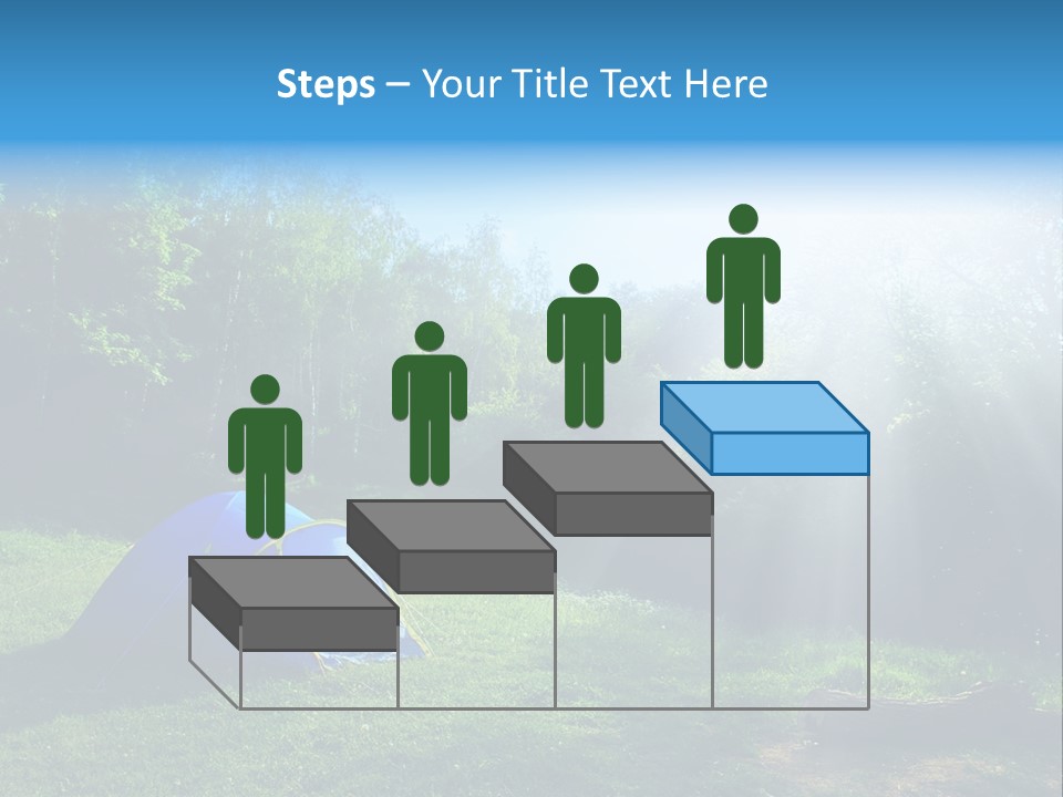 Tourist Tent In The Green Fores, Blue Sky And Sun PowerPoint Template