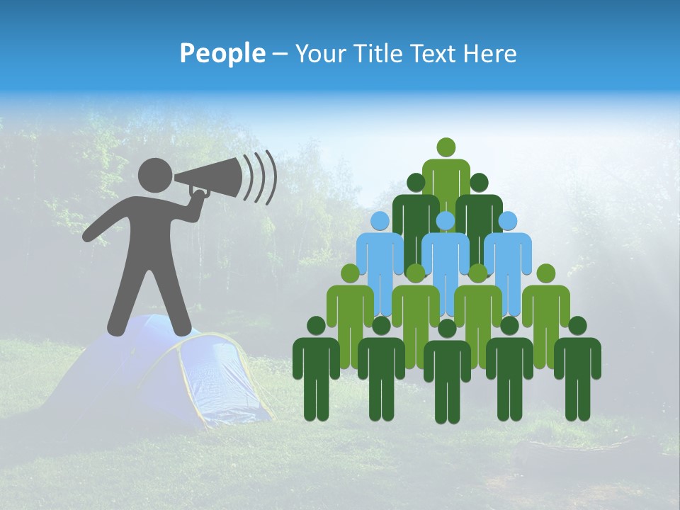 Tourist Tent In The Green Fores, Blue Sky And Sun PowerPoint Template