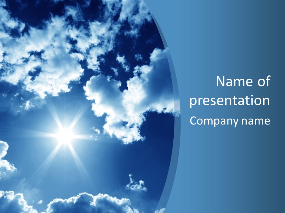 Beautiful Sky With Bright Sun And Fluffy Clouds PowerPoint Template