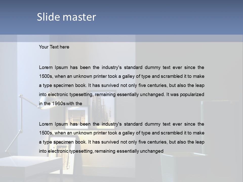 Interior Of Home With Chrome Lamp And Frames (3D Render) PowerPoint Template