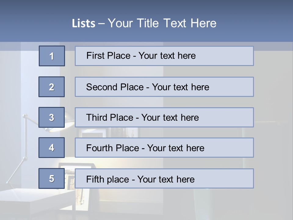 Interior Of Home With Chrome Lamp And Frames (3D Render) PowerPoint Template
