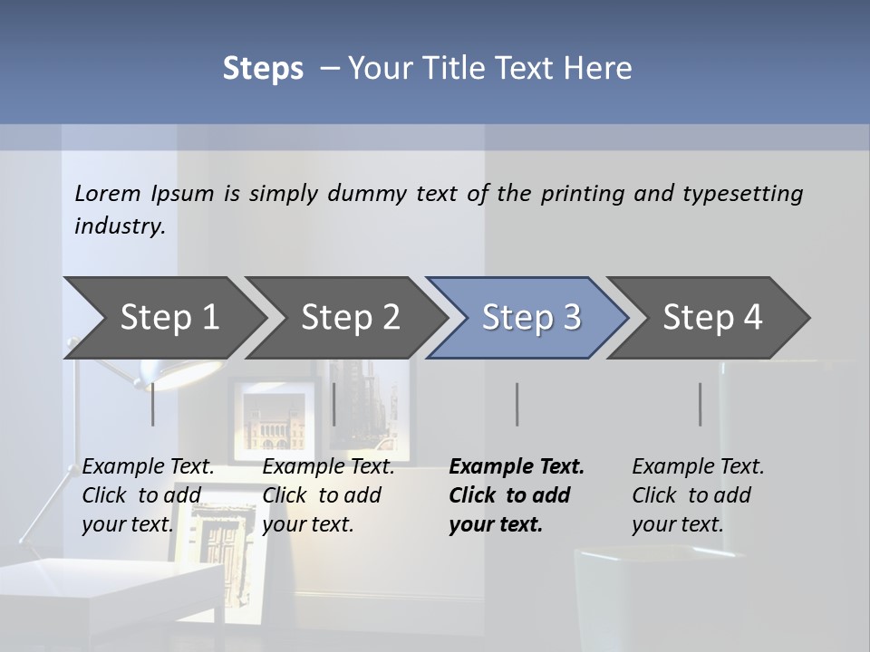 Interior Of Home With Chrome Lamp And Frames (3D Render) PowerPoint Template