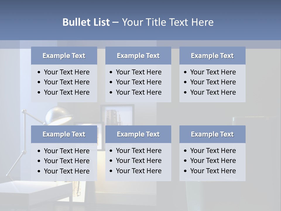 Interior Of Home With Chrome Lamp And Frames (3D Render) PowerPoint Template