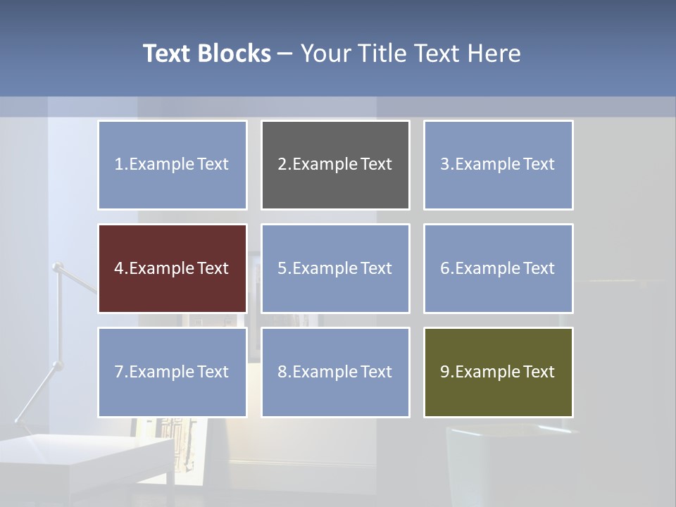 Interior Of Home With Chrome Lamp And Frames (3D Render) PowerPoint Template