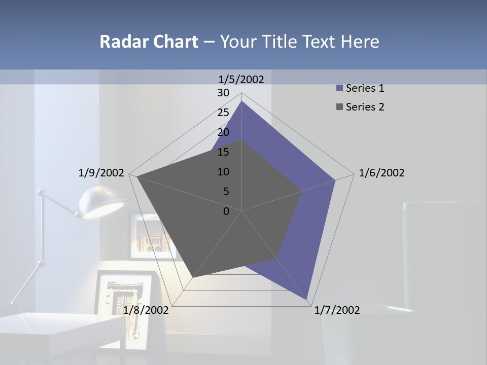 Interior Of Home With Chrome Lamp And Frames (3D Render) PowerPoint Template