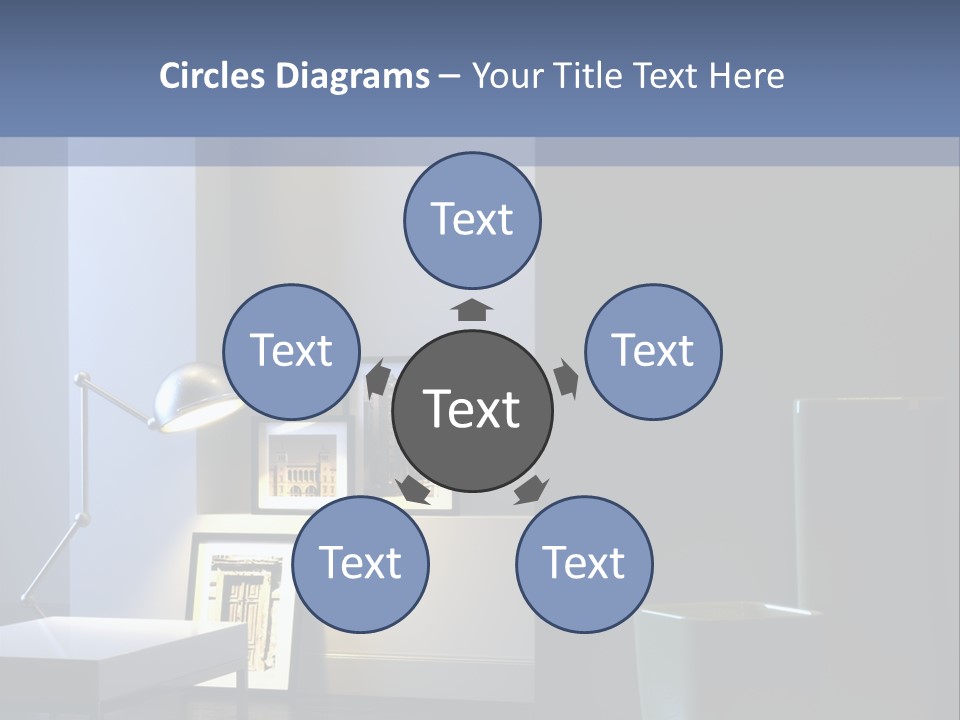 Interior Of Home With Chrome Lamp And Frames (3D Render) PowerPoint Template