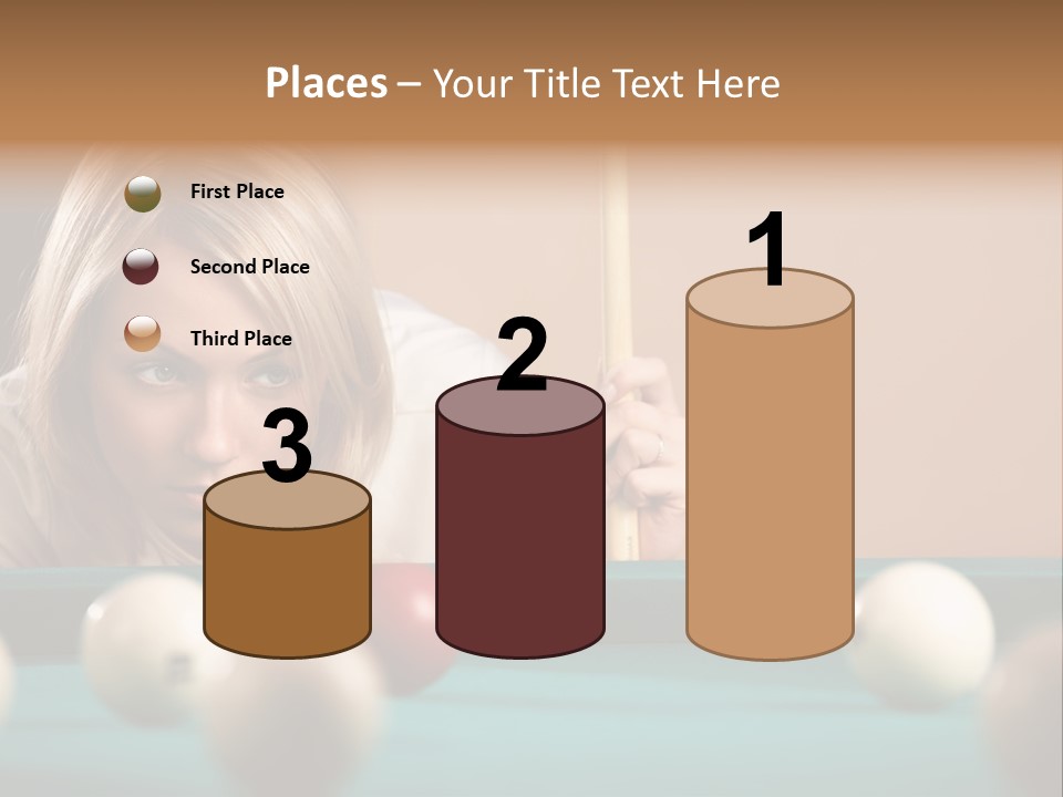 The Beautiful Blonde Aims In The Course Of Game At Billiards PowerPoint Template