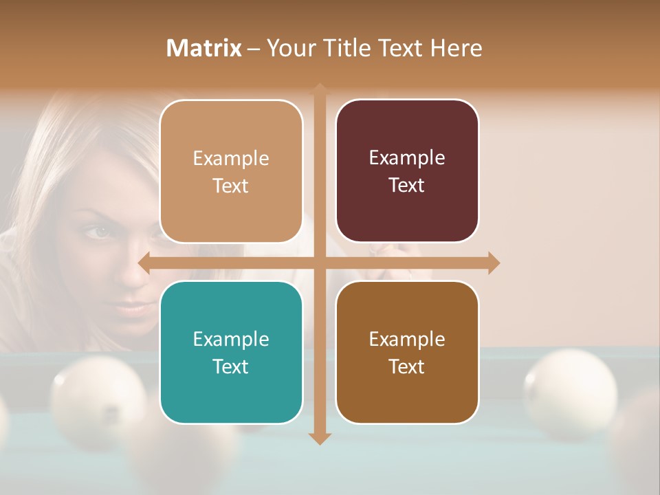 The Beautiful Blonde Aims In The Course Of Game At Billiards PowerPoint Template