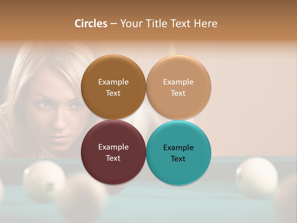 The Beautiful Blonde Aims In The Course Of Game At Billiards PowerPoint Template
