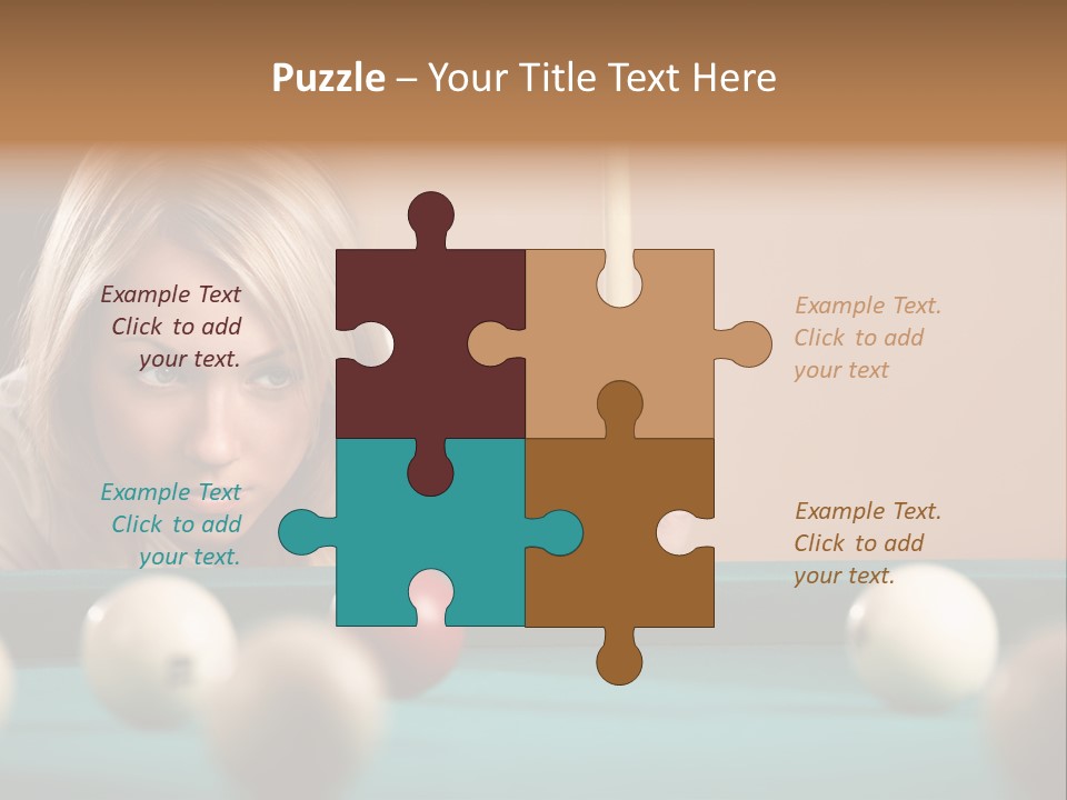 The Beautiful Blonde Aims In The Course Of Game At Billiards PowerPoint Template