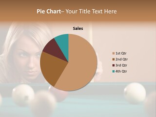 The Beautiful Blonde Aims In The Course Of Game At Billiards PowerPoint Template