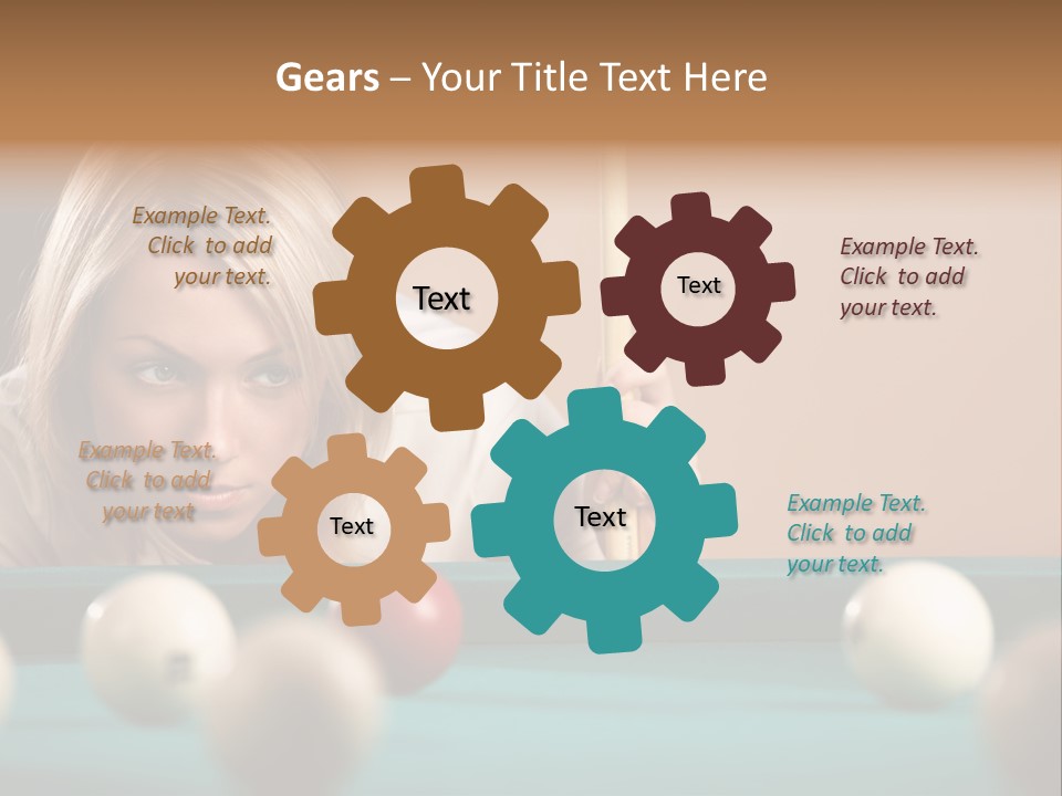 The Beautiful Blonde Aims In The Course Of Game At Billiards PowerPoint Template