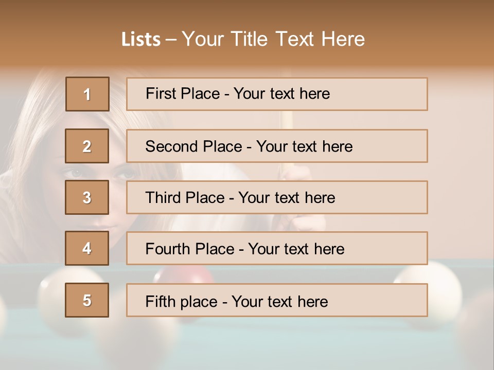 The Beautiful Blonde Aims In The Course Of Game At Billiards PowerPoint Template