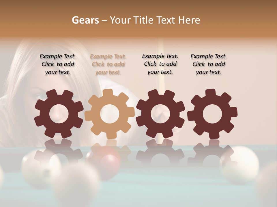 The Beautiful Blonde Aims In The Course Of Game At Billiards PowerPoint Template