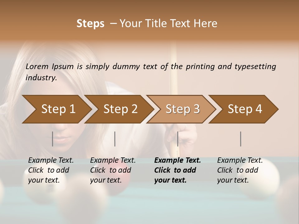 The Beautiful Blonde Aims In The Course Of Game At Billiards PowerPoint Template
