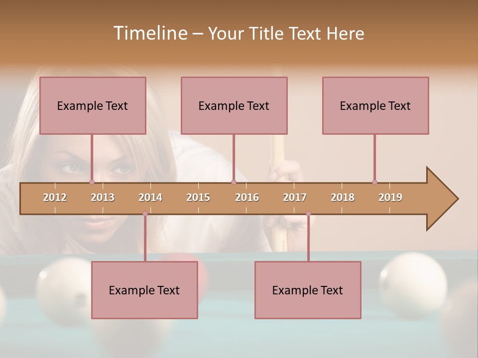 The Beautiful Blonde Aims In The Course Of Game At Billiards PowerPoint Template