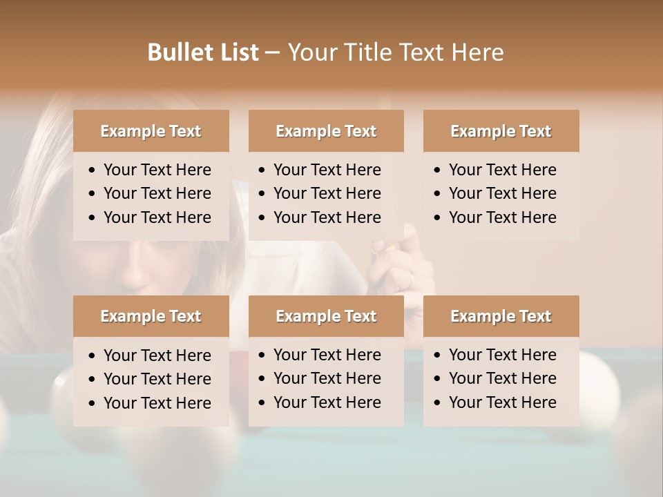 The Beautiful Blonde Aims In The Course Of Game At Billiards PowerPoint Template