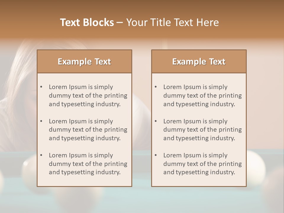 The Beautiful Blonde Aims In The Course Of Game At Billiards PowerPoint Template