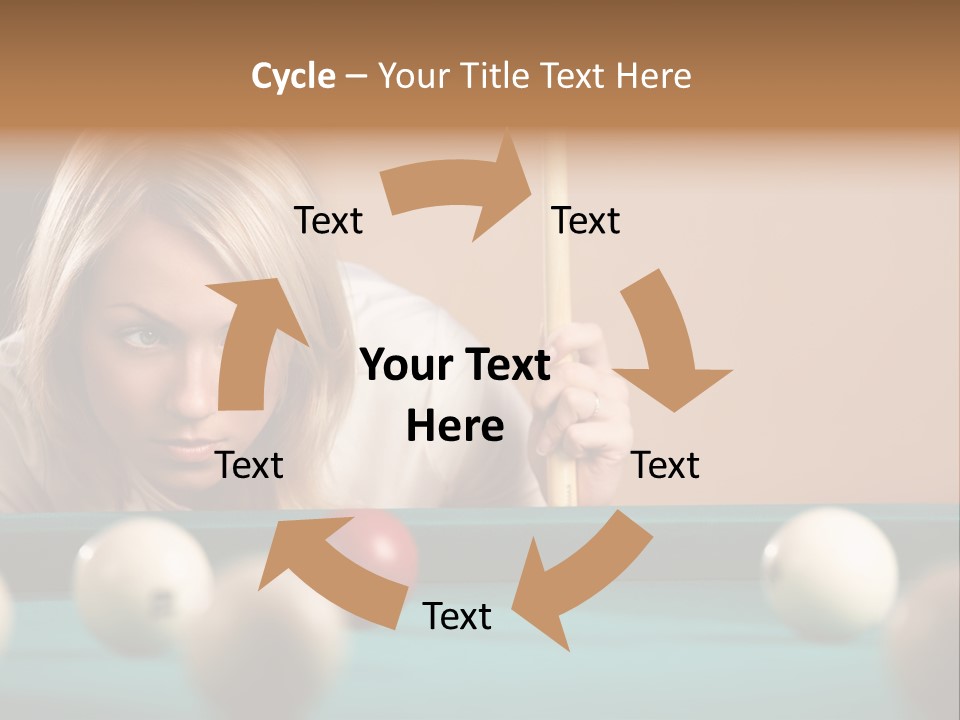 The Beautiful Blonde Aims In The Course Of Game At Billiards PowerPoint Template