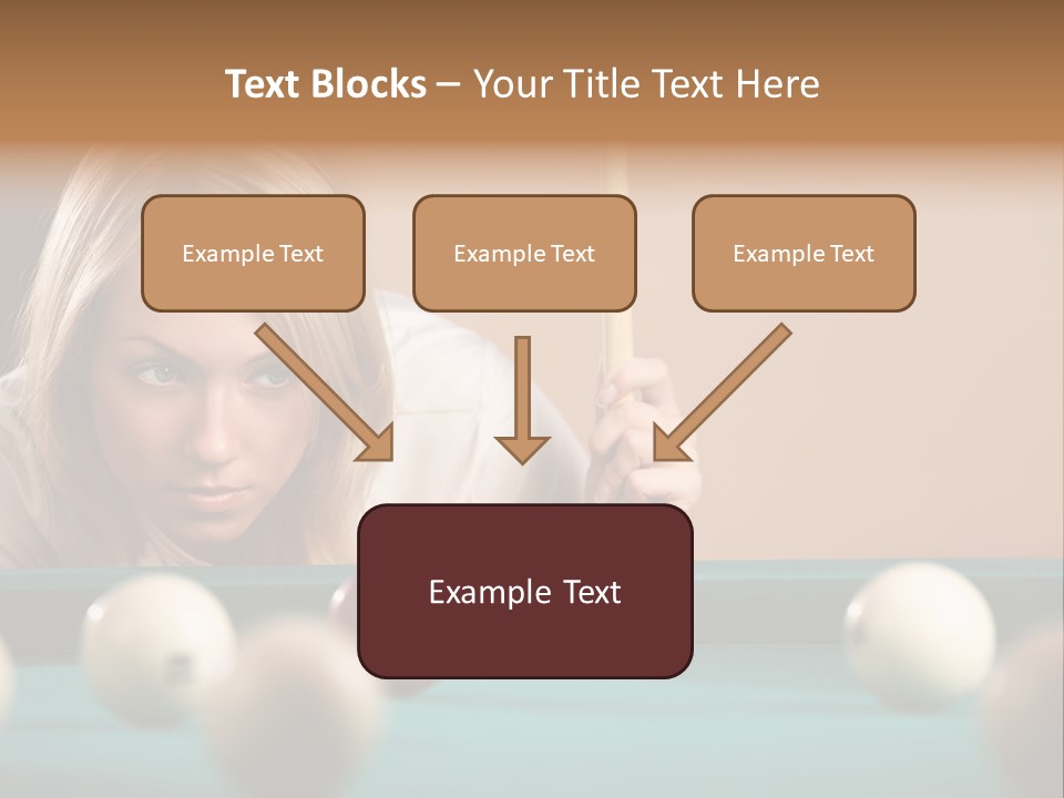 The Beautiful Blonde Aims In The Course Of Game At Billiards PowerPoint Template