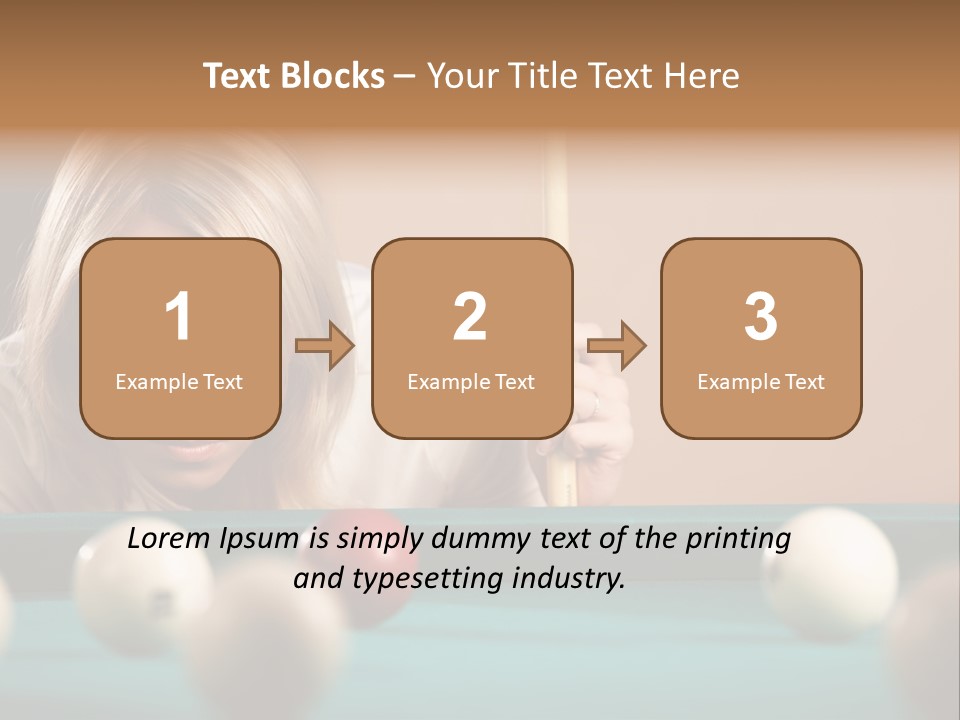 The Beautiful Blonde Aims In The Course Of Game At Billiards PowerPoint Template