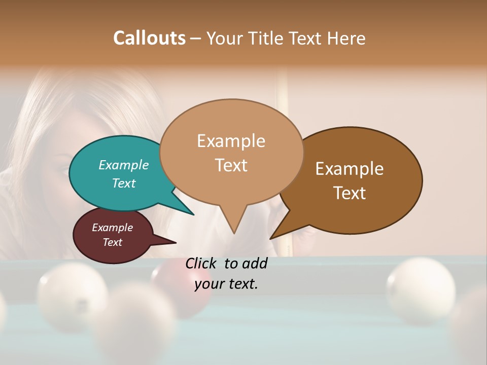 The Beautiful Blonde Aims In The Course Of Game At Billiards PowerPoint Template