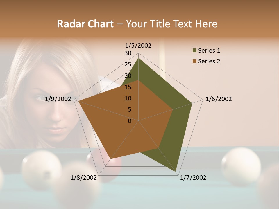 The Beautiful Blonde Aims In The Course Of Game At Billiards PowerPoint Template