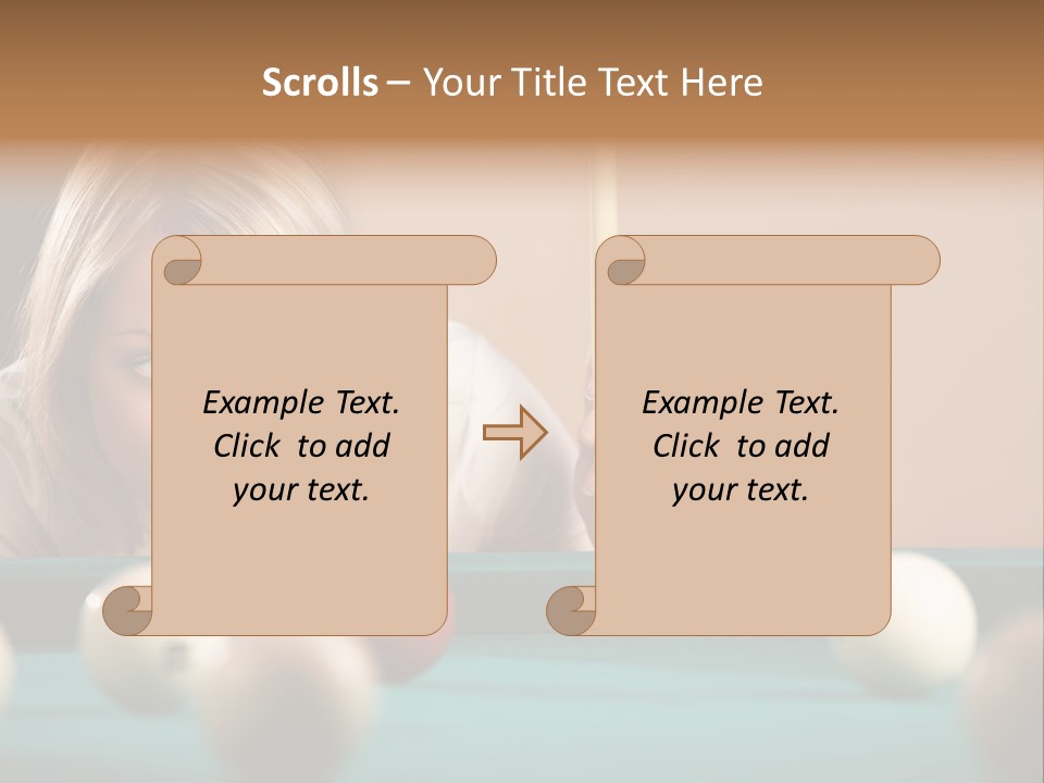The Beautiful Blonde Aims In The Course Of Game At Billiards PowerPoint Template