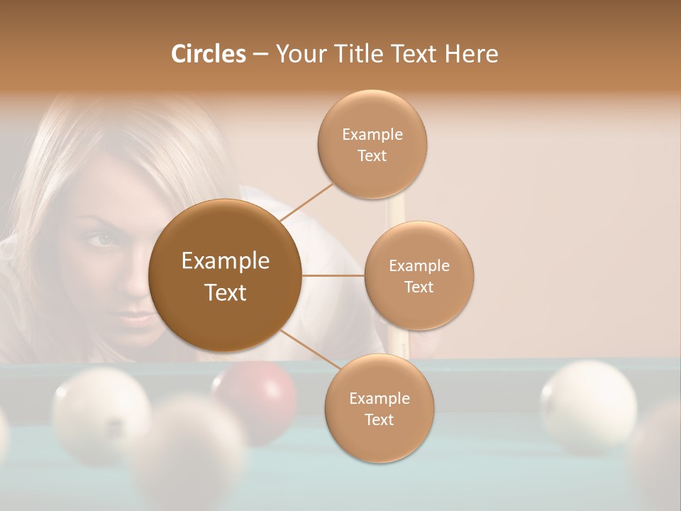 The Beautiful Blonde Aims In The Course Of Game At Billiards PowerPoint Template