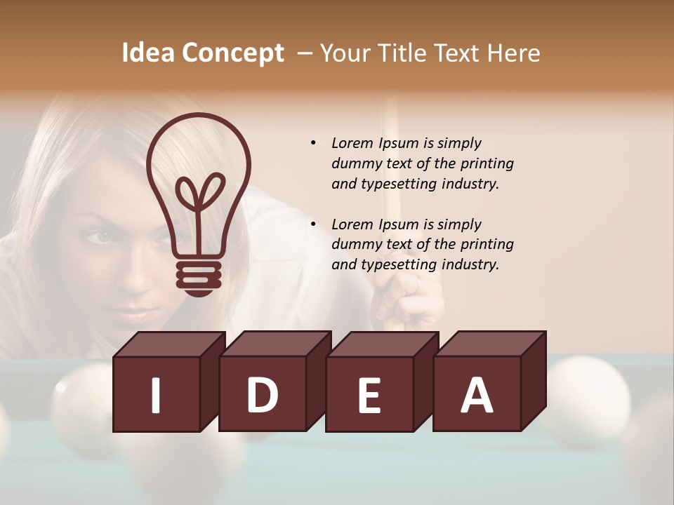 The Beautiful Blonde Aims In The Course Of Game At Billiards PowerPoint Template