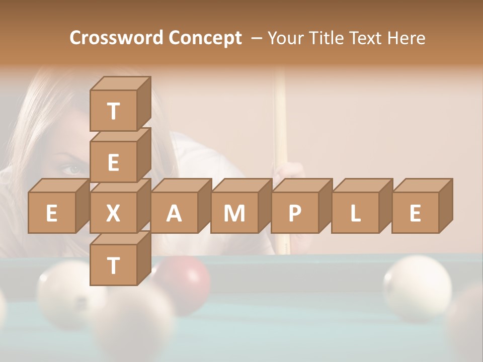 The Beautiful Blonde Aims In The Course Of Game At Billiards PowerPoint Template