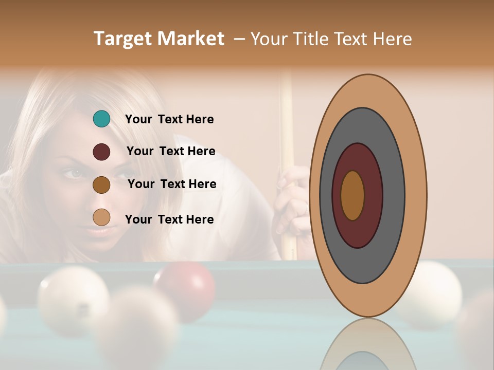The Beautiful Blonde Aims In The Course Of Game At Billiards PowerPoint Template