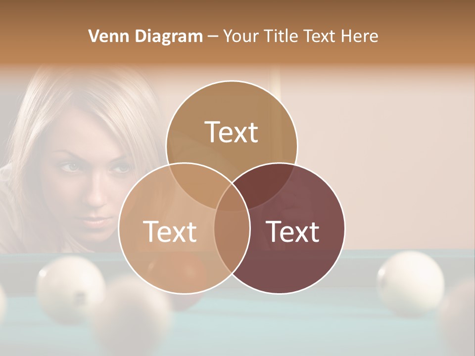 The Beautiful Blonde Aims In The Course Of Game At Billiards PowerPoint Template