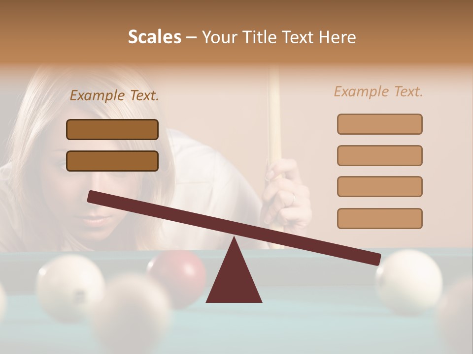 The Beautiful Blonde Aims In The Course Of Game At Billiards PowerPoint Template