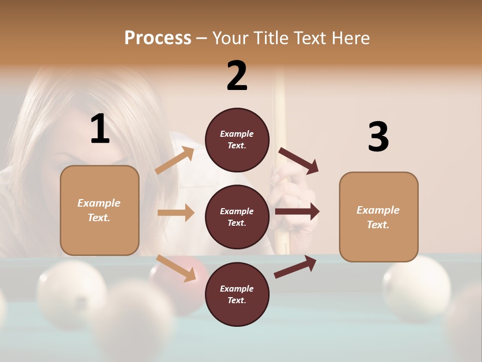 The Beautiful Blonde Aims In The Course Of Game At Billiards PowerPoint Template