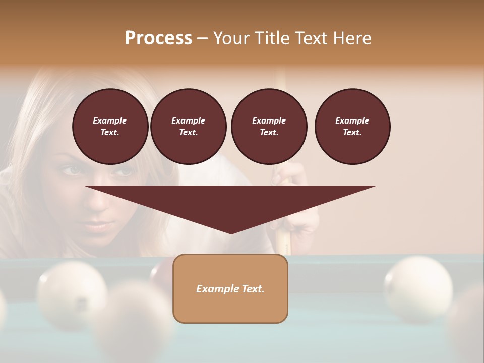 The Beautiful Blonde Aims In The Course Of Game At Billiards PowerPoint Template