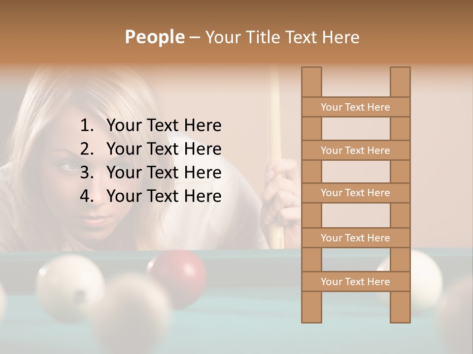 The Beautiful Blonde Aims In The Course Of Game At Billiards PowerPoint Template