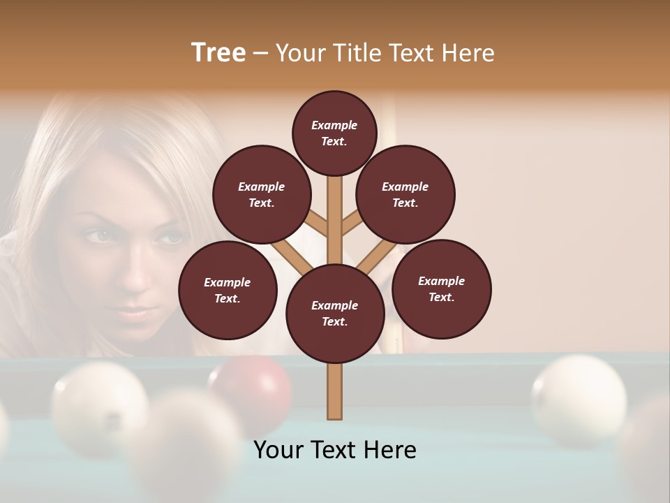 The Beautiful Blonde Aims In The Course Of Game At Billiards PowerPoint Template