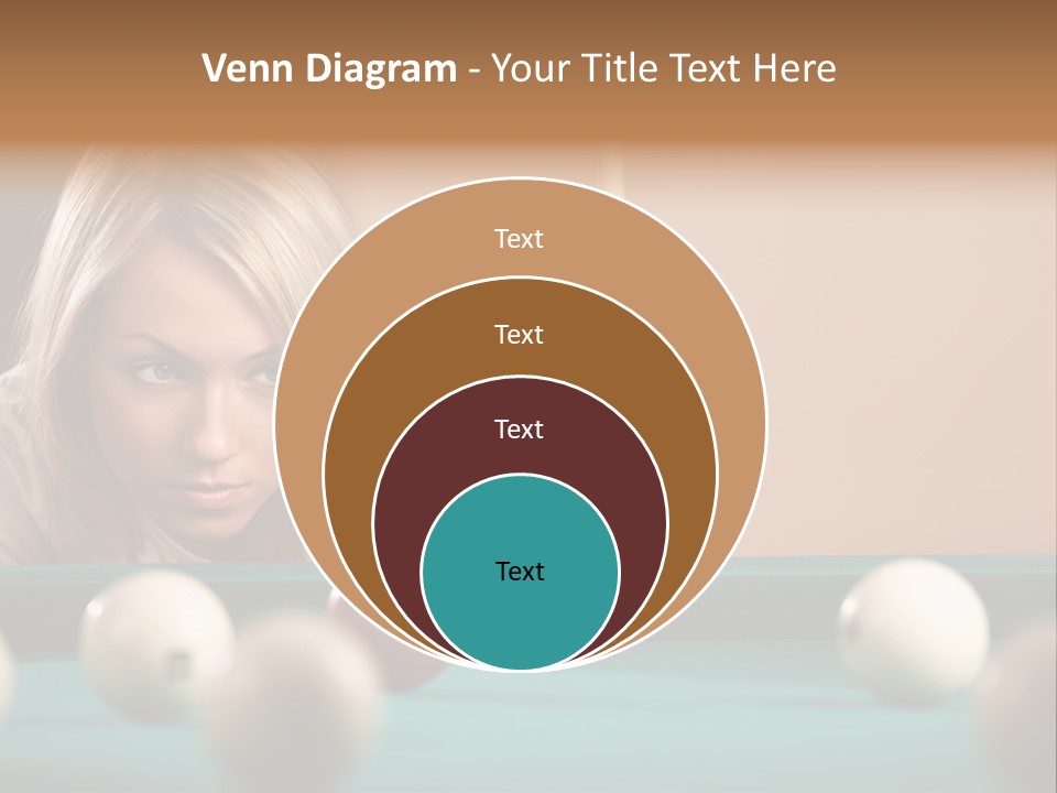 The Beautiful Blonde Aims In The Course Of Game At Billiards PowerPoint Template