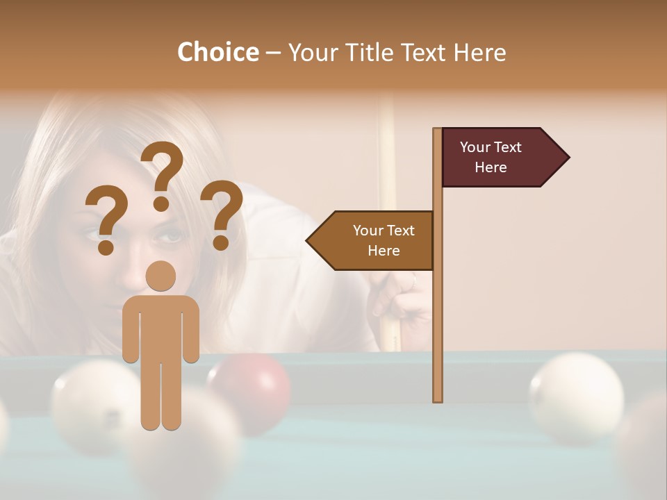 The Beautiful Blonde Aims In The Course Of Game At Billiards PowerPoint Template