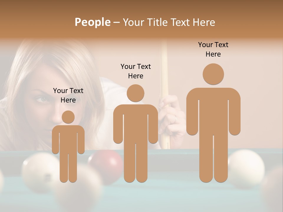 The Beautiful Blonde Aims In The Course Of Game At Billiards PowerPoint Template