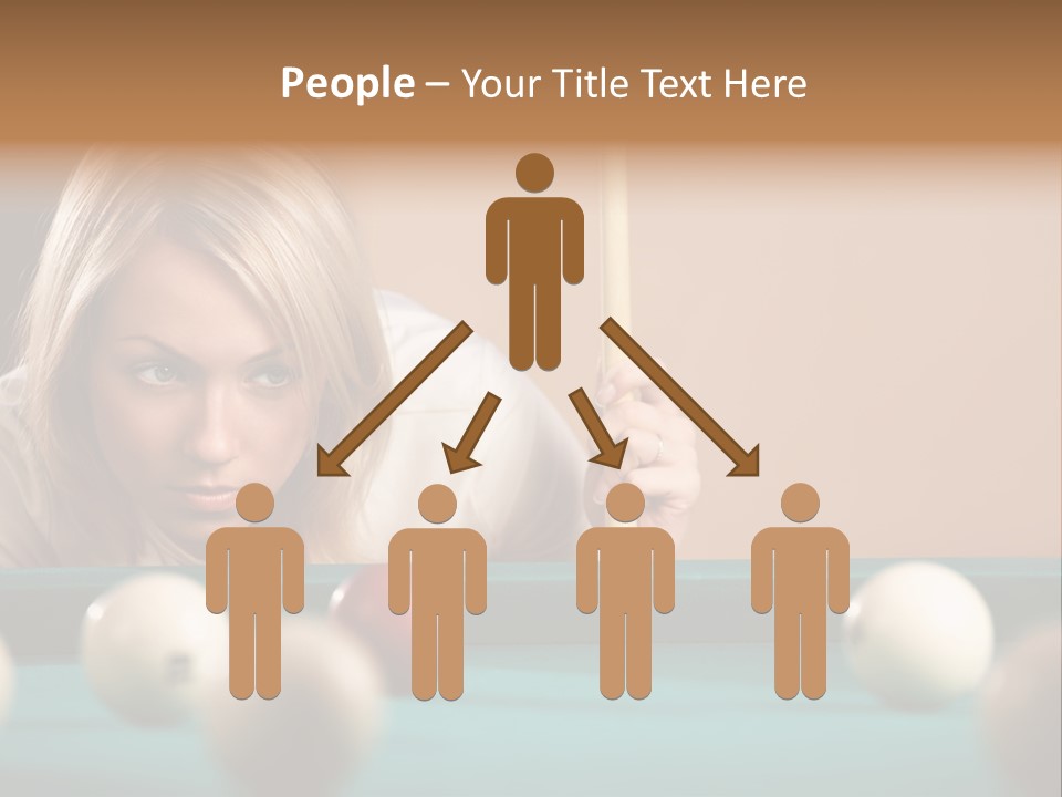 The Beautiful Blonde Aims In The Course Of Game At Billiards PowerPoint Template