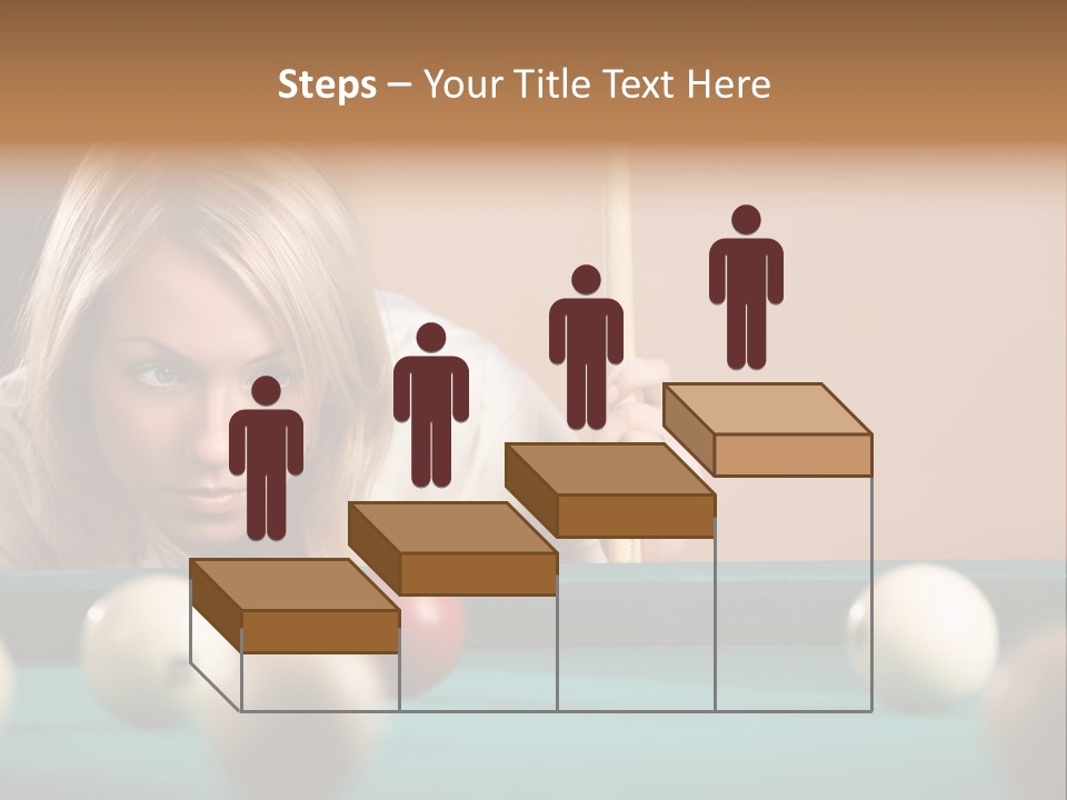 The Beautiful Blonde Aims In The Course Of Game At Billiards PowerPoint Template