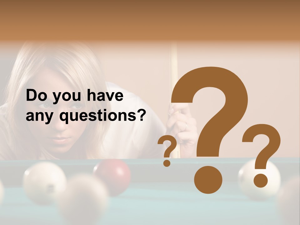 The Beautiful Blonde Aims In The Course Of Game At Billiards PowerPoint Template