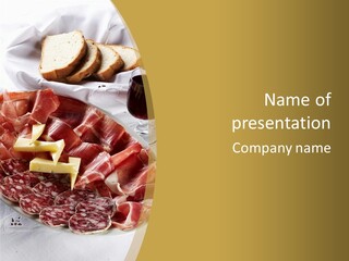 Plate With Different Sort Of Salami And Prosciutto PowerPoint Template