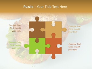 Lettuce, Fried Seitan Slice And Grown Soy Shoots With Bread, Tapa Appetizer PowerPoint Template